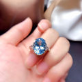 【Innovative Simple Elegant Oval Blue Simulation Aquamarine Topaz Ring Women's Finger Ring Copper. 