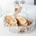 CGearuppt Wooden Handle Metal Retro Basket Portable Multi-Function Vegetable Fruit Egg Groceries Practical Storage Basket Organizer White. 