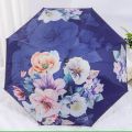 Double Sided Flower Print 3 Folding Reverse UV Umbrella With Portable Handbag  (Color As Per Availability). 