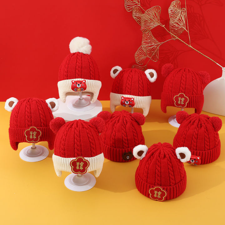 Baby%20hats,%20winter%20beanie%20hats,%20boys%20and%20girls,%20thickened%20ear%20caps,%20baby%20cotton%20in%20cotton,%20warm%20new%20year,%20red%20knit%20hats%20-%20Image%202