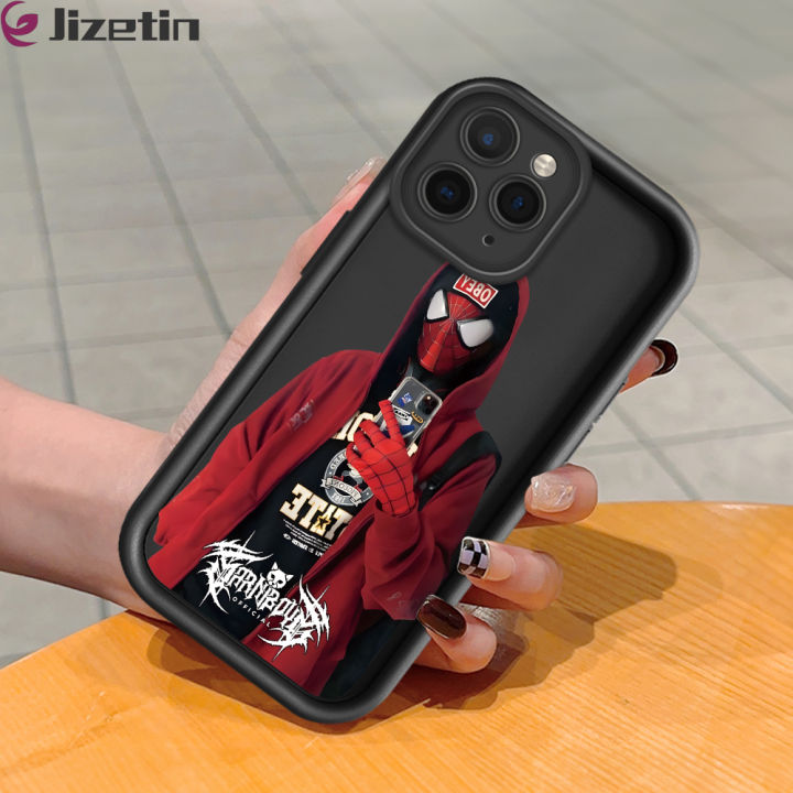 Jizetin for iPhone 11 12 13 14 15 16 Pro Max 12 13 Mini 14 15 Plus 6s 7 8 Plus 5S SE 2020 2022 XS Max XR Back Cover Trendy Spider Man Ladder Camera Soft Rubber Mobile Phone Case