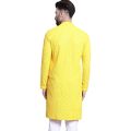 Yellow Cotton Chikankari Embroidered and Sequence Kurta and Pyjama Set For Men. 