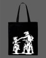 Father & Child Printed Tote Bag | Father Son Motorcycle Design– Black & White. 