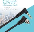 3.5 mm to Male Flash PC Sync Cable, 14 Inch Coiled Cord with Screw Lock. 
