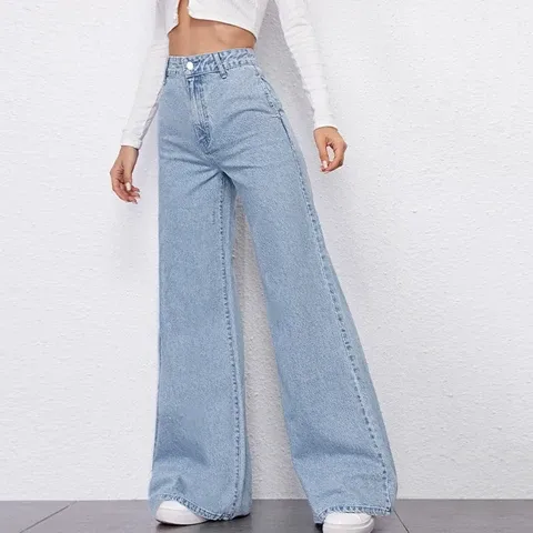 Light%20Blue%20High%20Waist%20Non%20Stretch%20Plain%20Parallel%20Jeans%20for%20Women%20Fashionable%20Women's%20Wear%20-%20Image%204