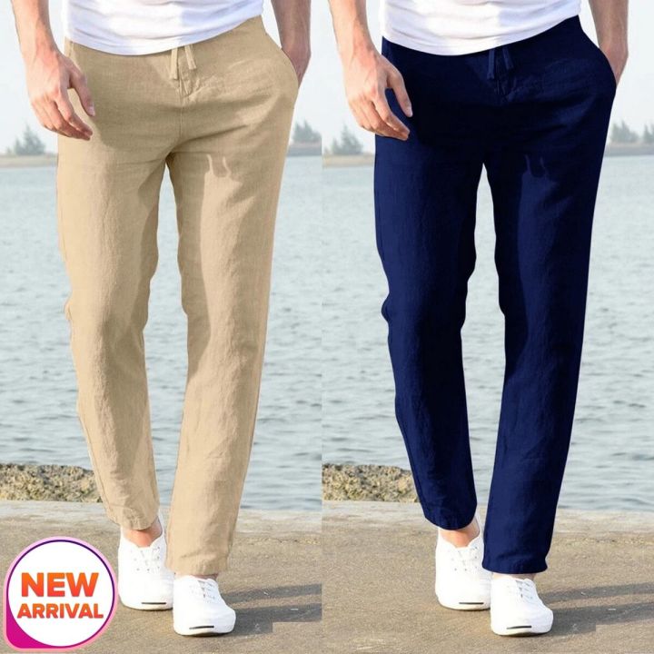 Set Of 2 Men's Summer Comfortable Breathable Slim-Fit Linen Cotton Trouser