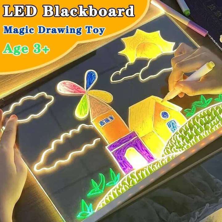 Children Magic Light Luminous LED Drawing Blackboard Art Graffiti Coloring Acrylic Board Montessori Kids Toys Girls