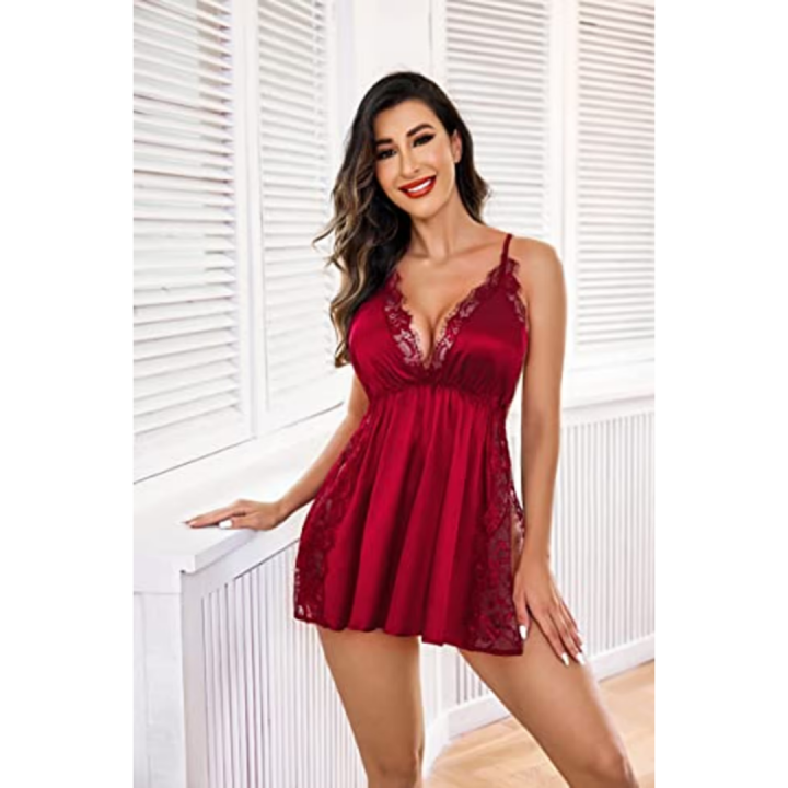 Fancyra%20Babydoll%20Nightwear%20Lingerie%20Satin%20Lace%20Chemise%20Nightgown%20Sexy%20Side%20Slit%20Sleepwear%20For%20Women%20-%20Image%205
