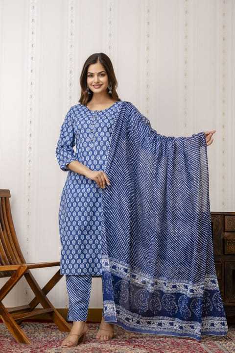 Fabdale Women’s Pure Cotton Printed Kurta Pant with Dupatta Set | Green Floral Ethnic Wear (DVST-017)