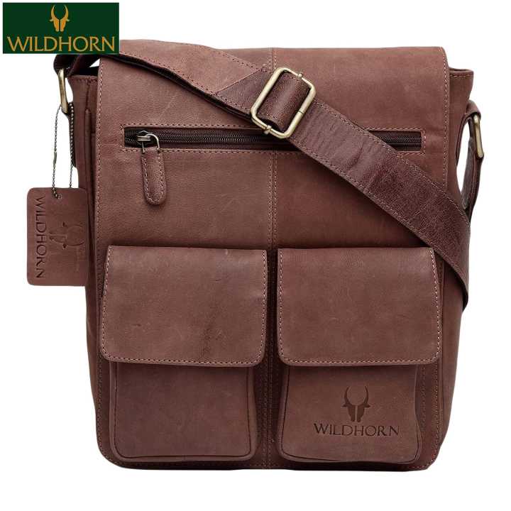 WILDHORN Nepal® Genuine Leather 11 inch Sling Messenger Bag for Men Dimension : L-11 inch W-3 inch H-12 inch ( MB 231 Tan)