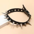Long Spike Choker Punk Faux Leather Collar  Goth Style Necklace Accessories Natuo. 