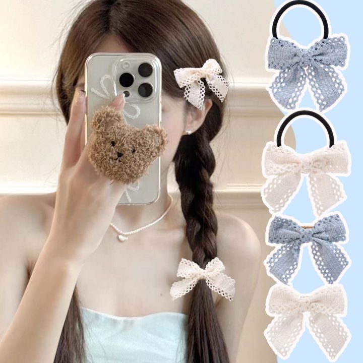 2pcs Bow Ribbon Hair Ties Rings Hairclip for Girls Elastic Hair Bands Rope Ponytail Holder Headwear Women's Hair Accessories