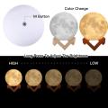3D Print Moon Lamp, Usb Charging 3-Color Changing Led Energy-Saving Night Light With Wooden Holder Base. 