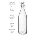 Flip Top Transparent Glass Water Bottle for Beverages, Oil, Vinegar, Beer, Water, Soda, Airtight Lid - 1 Litre. 