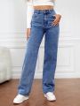 Women's High-Waisted Straight-Leg Jeans - Dark Blue" SD. 