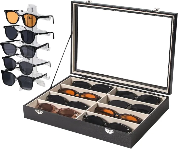 8%20Slot%20Sunglass%20Organizer%20Leather%20Eyeglasses%20Collector%20Eyewear%20Display%20Case%20Storage%20Box,%20Black%20-%20Image%203