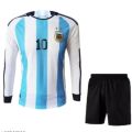 Argentina FIFA World Cup Home Qatar Messi 10 Printed Full sleeve Jersey With 2 Star Made In Thailand. 