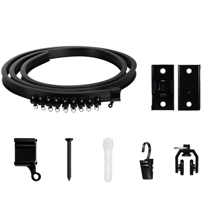 ARELENE Flexible Bendable Curtain Track, Ceiling Wall Mounted, Black Curved Heavy Duty RV Sliding Curtain Track 2Meter