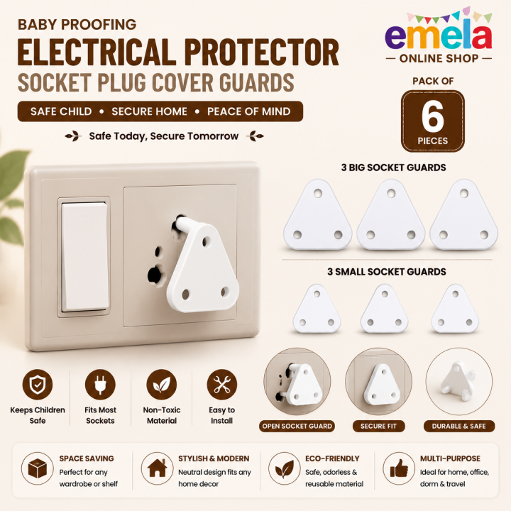 Baby Proofing Electrical Protector Socket Plug Cover Guards - Pack of 6 , White, Open Socket Guards Protector for Kids Safety, Electric Plugs Cover, Baby Safety Product