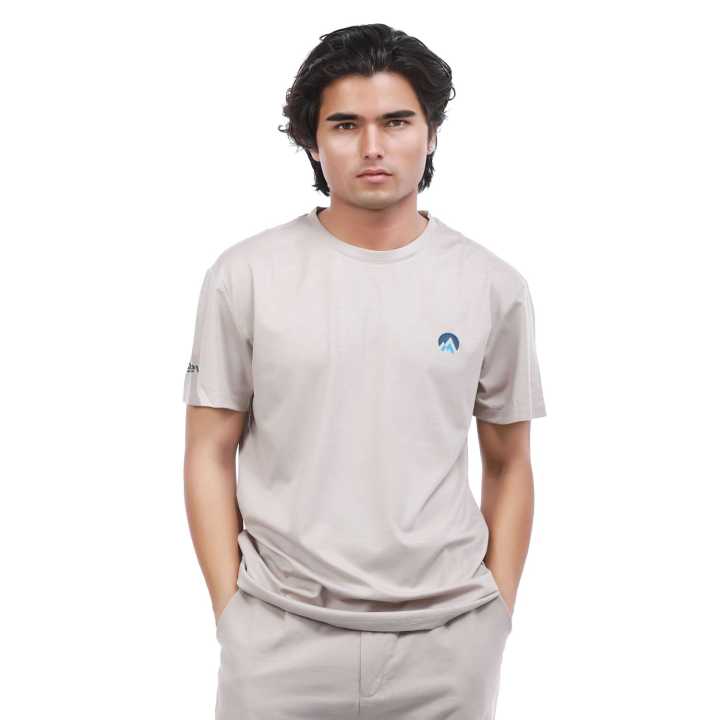 Light Brownish Grey Premium Cotton Solid Round Neck T Shirt For Men