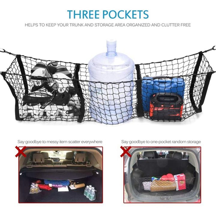 JINMY%202X%20Pocket%20Trunk%20Storage%20Bag%20Storage%20Heavy%20Cargo%20Net%20Suitable%20for%20Car%20SUV%20Pickup%20Bed%20Black%20Mesh%20Belt%208%20Hooks%20and%20Loops%20-%20Image%205