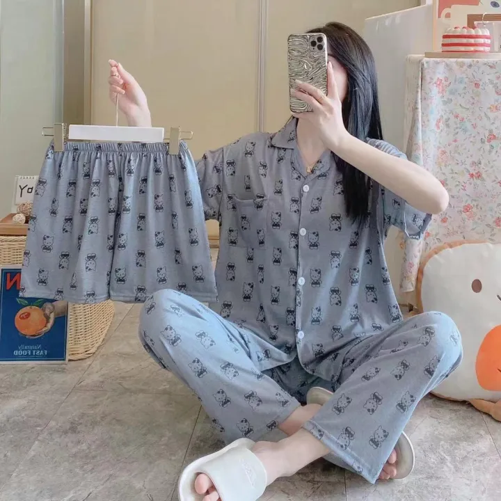 3%20Piece%20Pajama%20Set%20Girls'%20short%20sleeve%20shirt%20long%20trouser%20Home%20wear%20Short%20Sets%20Night%20Shirt%20Pajama%20Women's%20Sleepwear%20-%20Image%204