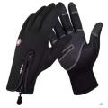 Black Front Zippered Windstopper Gloves. 