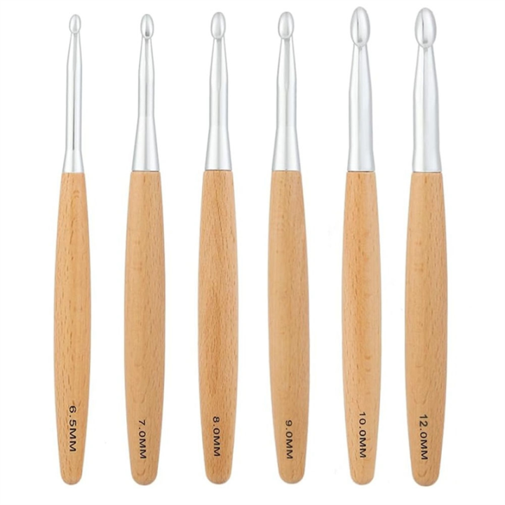 Large Crochet Hooks Set Crochet Hooks Beech Wood Handle Crochet Hooks 6.5mm,7.0mm,8.0mm,9.0mm,10.0mm,12.0mm
