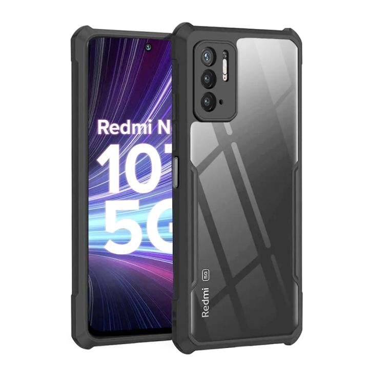 Poco M3 Pro 5G /Redmi Note 10 5G /Note 10T 5G Cover (Same Size-Lcd Display Model) Clear Transparent Bumper Black Cover Case -Non Yellowing