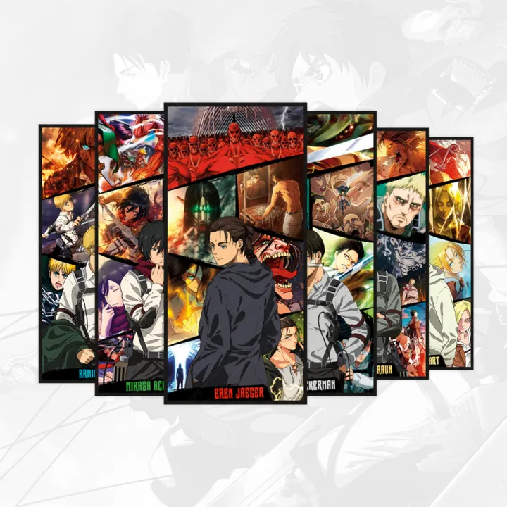 Attack%20On%20titan%20Anime%20Series%20Eren%20Mikasa%20Levi%20Ackerman%20Armin%20Annie%20Reiner%20Set%20of%206%20Poster%20-%20Image%202