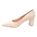 Cream Block Heel Closed Shoes For Women. 