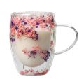 Elegant 350ml Dried Flowers Glass Mugs Heat Resistant Gypsophila Coffee Mug with Handle Flower Cup Home&Office. 