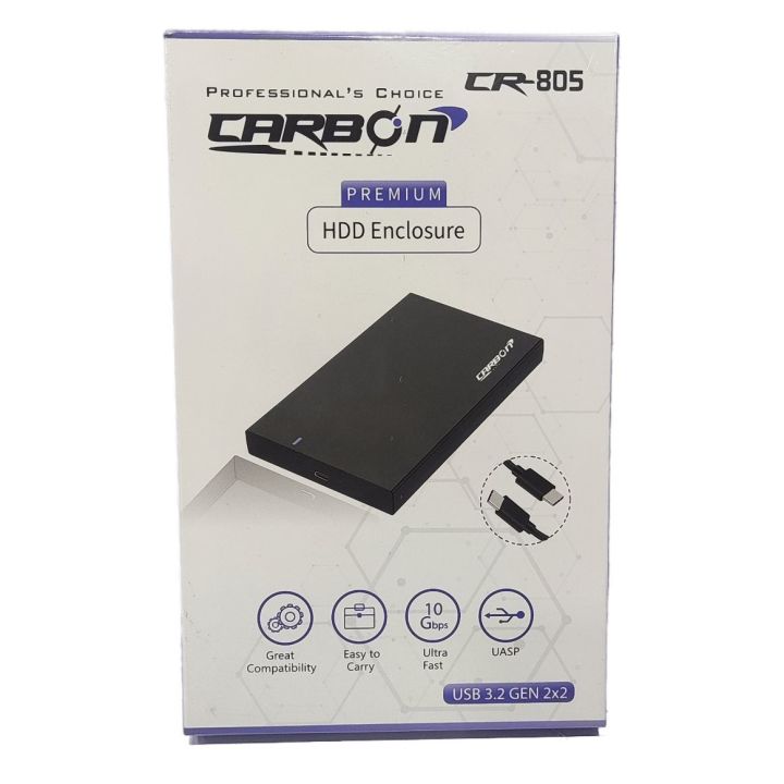 Carbon CR-805 Type C 2.5" SATA HDD and SSD Enclosure Case USB 3.2 Gen 2x2 with Type C to Type C Cable