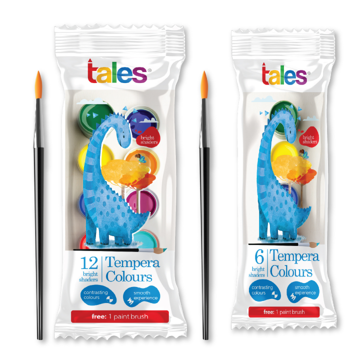 Tales Tempera Colors | Vibrant Pigmentation | Available in 6 & 12 Shades | Water Based Paints | Contrasting Colors | Smooth Experience | 1 Paint Brush