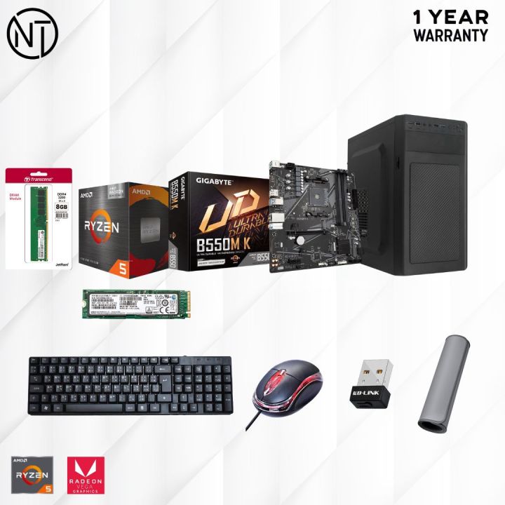 Budget Gaming/Editing Desktop PC Set with Ryzen 5 5600G, B550M K and 8/512GB SSD and keyboard, Mouse, Wifi Dongle and Mousepad