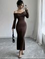 Off Shoulder Full Sleeve Long Dress For Women. 