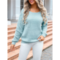 Women'S Off Shoulder Sweaters Long Sleeve Drop Shoulder Waffle Knit Pullover Sweater Tops with Pockets Blue L. 