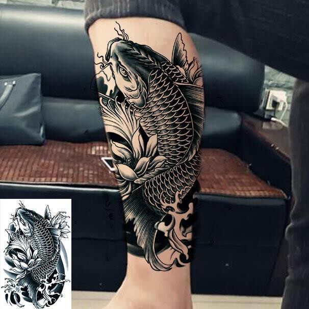 New specials SHUNAICHI Big carp flower arm tattoo stickers men and women waterproof大鲤鱼 花臂 纹身贴 男女防水 纹身贴纸 手臂持久仿真刺青小腿贴 qshengwu.my 5.12 0417