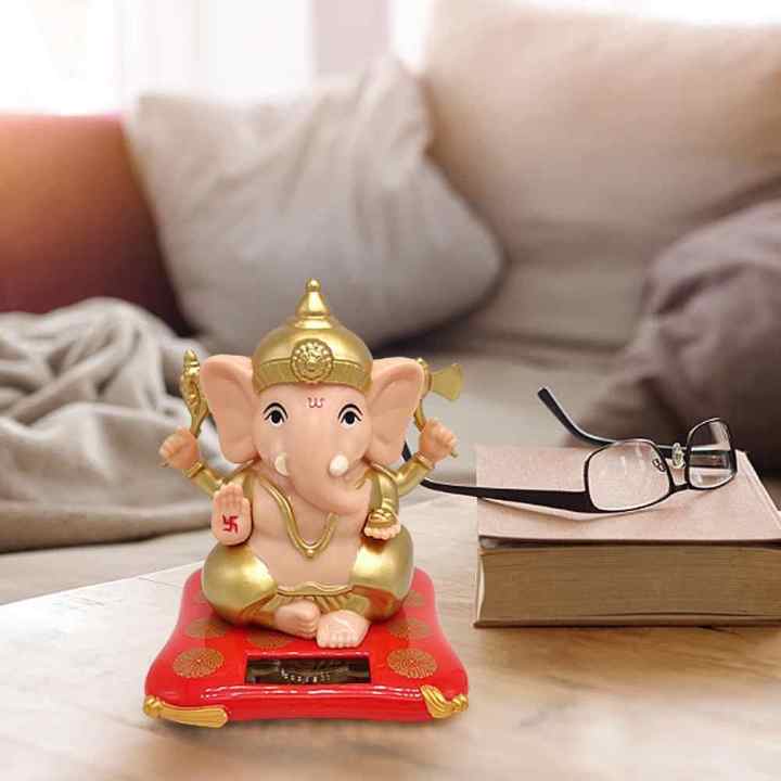 Beautiful Solar Lord Ganesh ji Moving Hands Showpiece Ganpati Bappa Statue for Decorative Home, Office,Gift, Idol for Car Dashboard,Gifting.