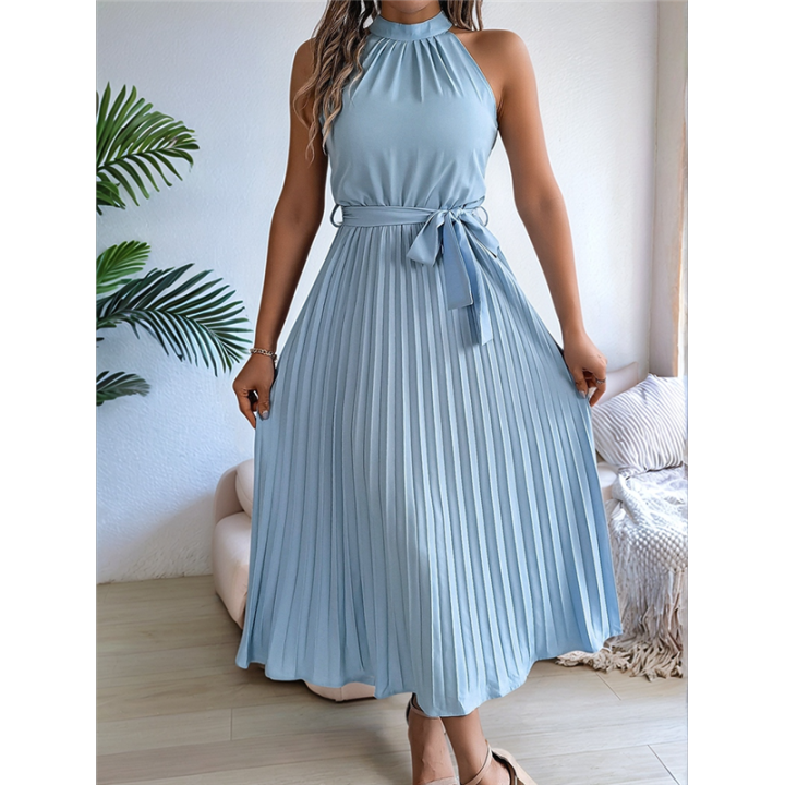 Women'S%202025%20Summer%20Sleeveless%20Halter%20Neck%20Pleated%20Midi%20Cocktail%20Dresses%20A%20Line%20Flowy%20Beach%20Sun%20Dress%20-%20Image%204