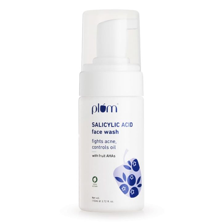 Plum 1% Encapsulated Salicylic Acid Foaming Face Wash with Glycolic Acid, Fruit AHA's & Blueberry Extracts |  110 ml