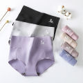High-waisted cotton women's underwear swan belly warmer plus size fat MM graphene antibacterial crotch triangle panties. 