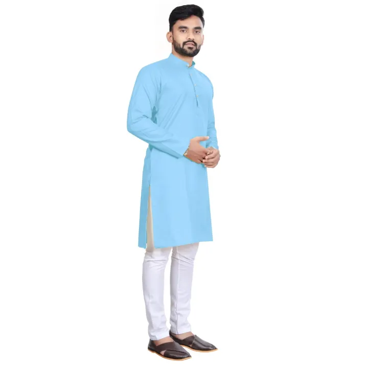 Sky%20Blue%20Solid%20Cotton%20Kurta%20Pajama%20Set%20For%20Men%20-%20Image%203