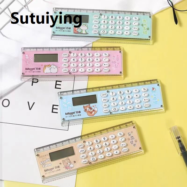Sutuiying Cute Cartoon Ruler Calculator Multifunctional Folding Ruler ...