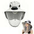 Casual With Net Mesh Mosquito Head Net Hat Foldable Breathable Wide Brim Sun Cap UV Protection High Wind Power Solar Fan Hat Fishing. 