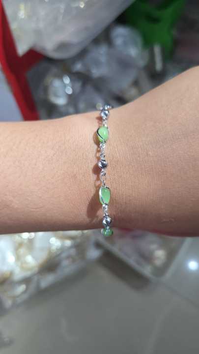 Rosa%20Stainless%20Steel%20Mint%20Green%20Bead%20Bracelet%20%7C%20Waterproof%20Non-Tarnish%20Chain%20%7C%20Silver%20Tone%20Link%20Bracelet%20%7C%20Minimalist%20Summer%20Accessory%20For%20Women%20-%20Image%203