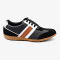 2047 Black Horse Black Color Leather and Sabar (Suede) Sneakers For Men. 