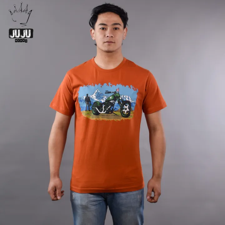 JUJU%20Wears%20Rust%20Colour%20Nepali%20Chopper%20Printed%20Cotton%20Tshirt%20For%20Unisex%20-%20Image%203