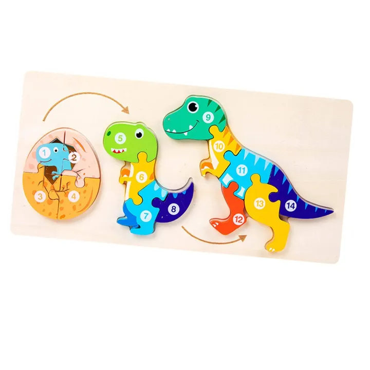Montessori Wooden Animal Growth Puzzle - Dinosaur Life Cycle Jigsaw for ...
