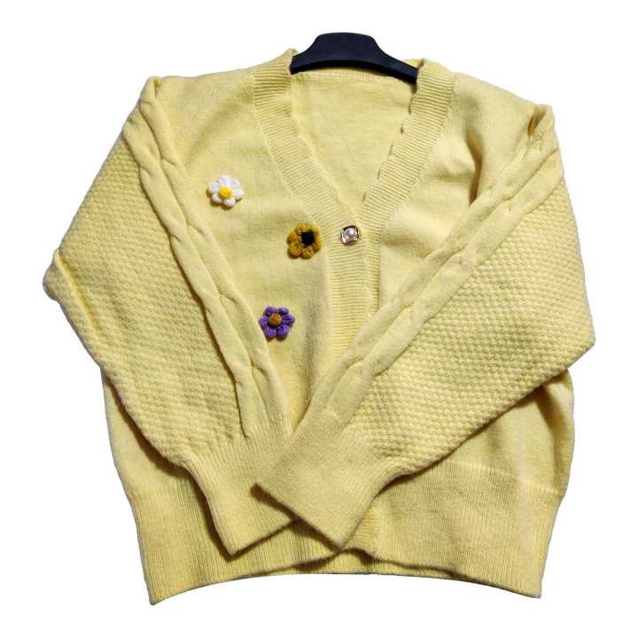 Women's Stylish V Neck Premium Warm Flower Winter Cardigan Sweater